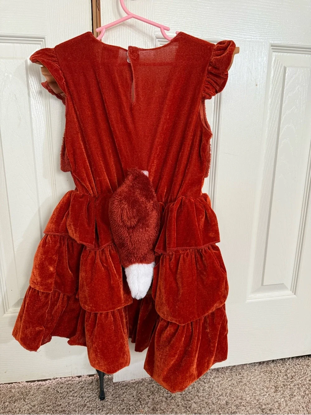 Girls Fox Costume Medium Velvet Ruffle Dress Faux Fur Tail Halloween